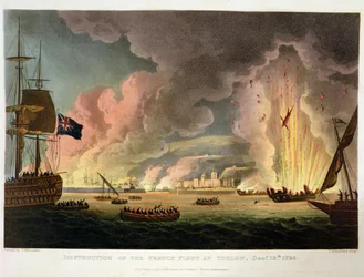 Zniszczenie francuskiej floty w Tulonie, 18 grudnia 1793, grawerowane przez Thomasa Sutherlanda dla „Naval Achievements” J. Jenkinsa, 1816 (patrz także 286303)